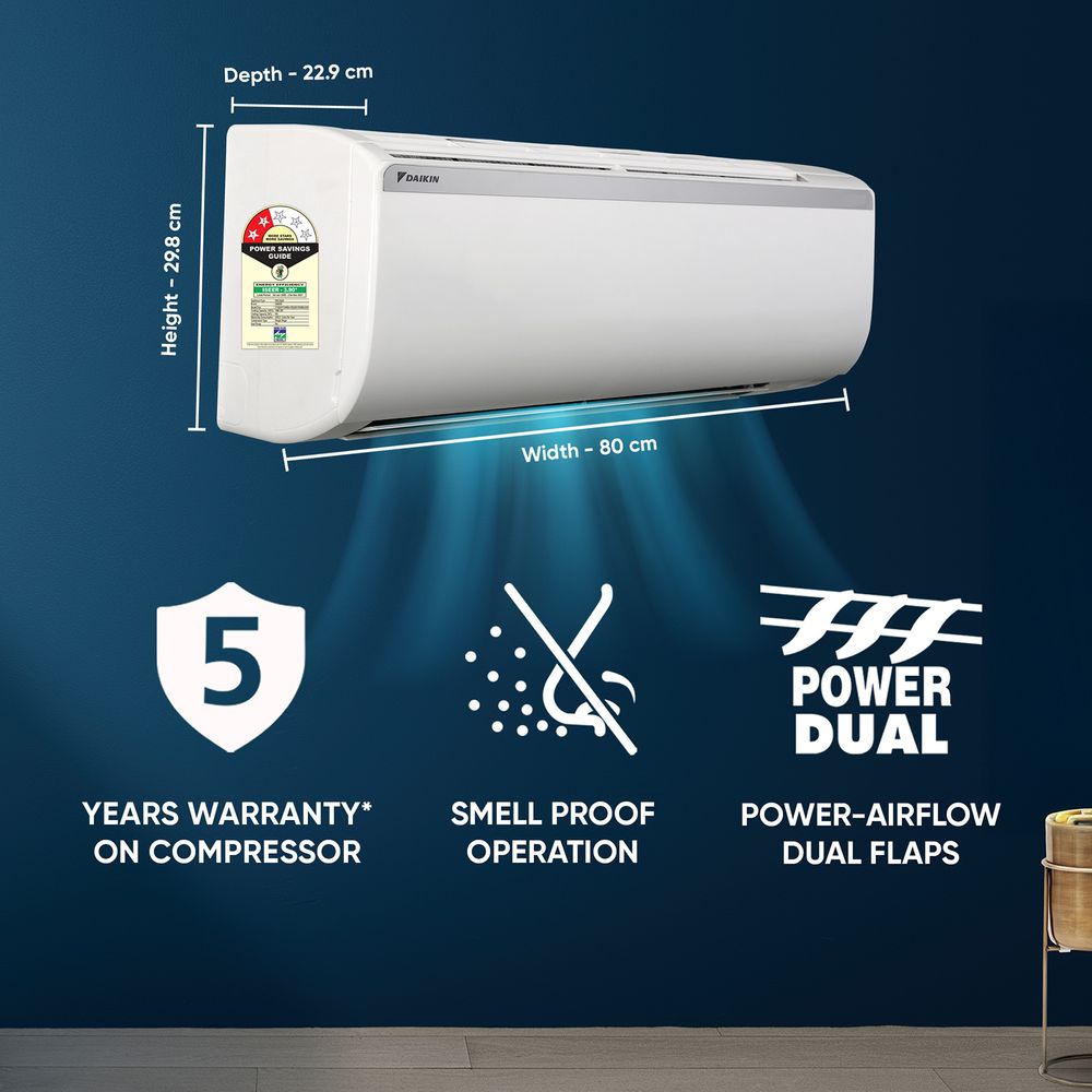 DAKIN 0.80 TON 2 STAR SPRIT AC (COPPER CONDENSER) PM 2.5 FILTER (FTQ28XV16WBA)
